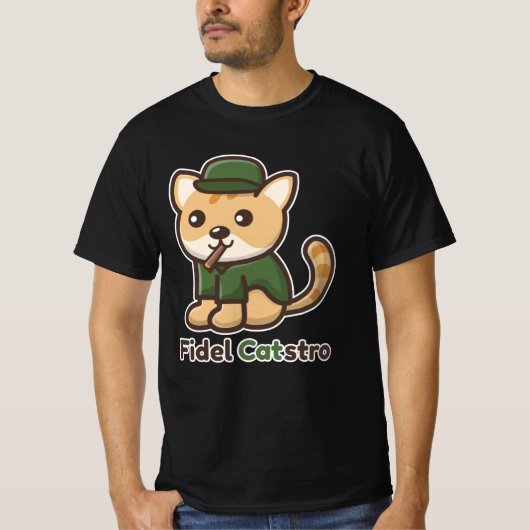 動物おもしろい猫フィデルカストロ Tシャツ (正面)