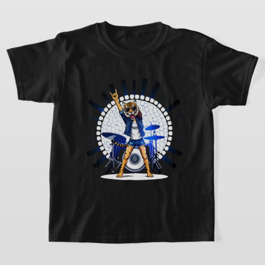 動物おもしろい音楽ギフト | タイガークール・ロック・ダンサー Tシャツ (レイダウン)