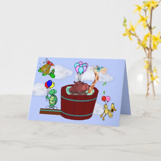 動物おもしろい飛んでいるとバルーン付き誕生日カード カード (黄色い花)