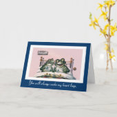 動物おもしろい – かわいいヴィンテージカエル記念日 カード (黄色い花)