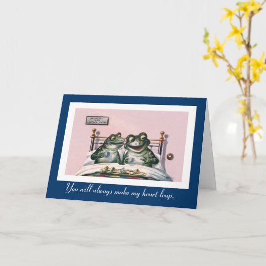 動物おもしろい – かわいいヴィンテージカエル記念日 カード (黄色い花)