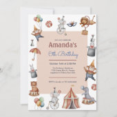 動物お洒落サーカス子供の誕生日パーティー 招待状 (正面)