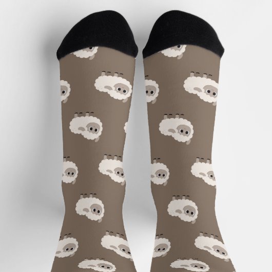 動物かわいらし柄の羊l実用的な茶色 ソックス (上部)