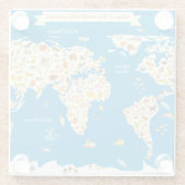 動物が付いている世界の地図をからかいます ガラスコースター (裏面)