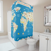 動物が付いている世界の地図をからかいます シャワーカーテン (インサイチュ)
