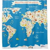 動物が付いている世界の地図をからかいます シャワーカーテン (正面)