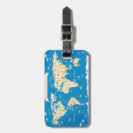 動物が付いている世界の地図をからかいます ラゲッジタグ (正面縦)