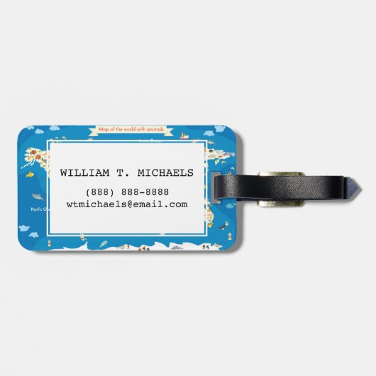 動物が付いている世界の地図をからかいます ラゲッジタグ (裏面横)