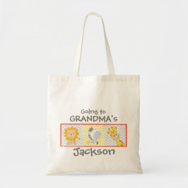 動物が付いている祖母のバッグに行っている女の子および男の子 トートバッグ