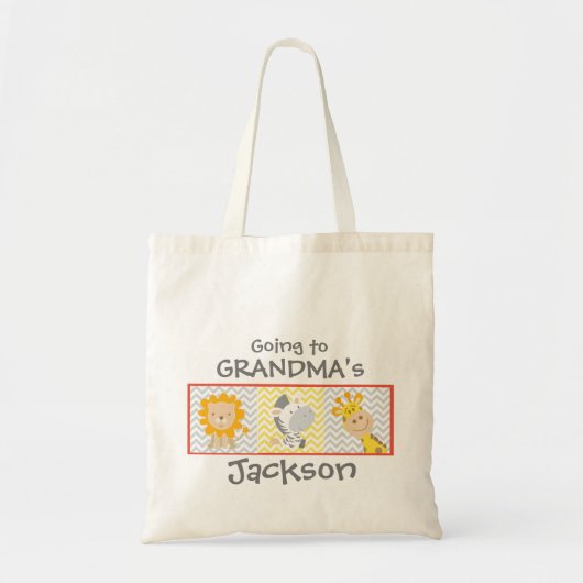 動物が付いている祖母のバッグに行っている女の子および男の子 トートバッグ (正面)