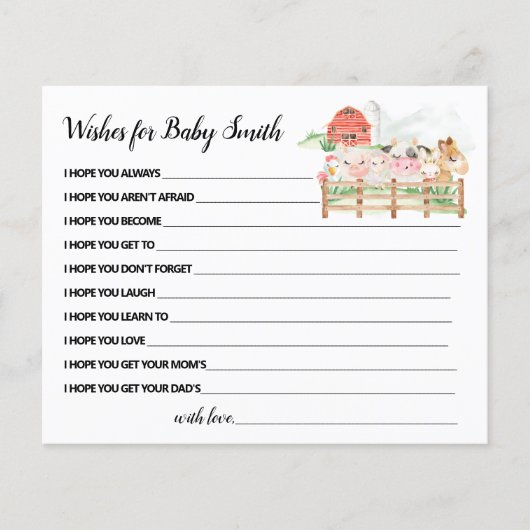 動物が赤ちゃんのシャワーカードを希望 チラシ (正面)