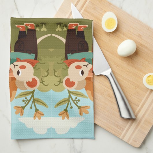 動物たちがいるイラストのピクニックシーン キッチンタオル