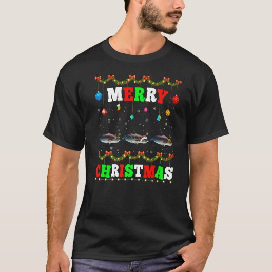 動物たちがクリスマスにサンタザメを灯す Tシャツ (正面)