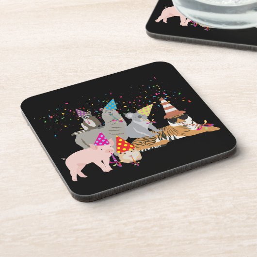 動物たちがパーティー – かわいい動物たちとパーティー コースター (左側)