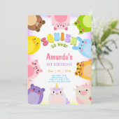 動物たちが虹の上にぎゅっと集まる誕生日 招待状 (スタンド正面)