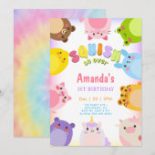 動物たちが虹の上にぎゅっと集まる誕生日 招待状 (正面/裏面)