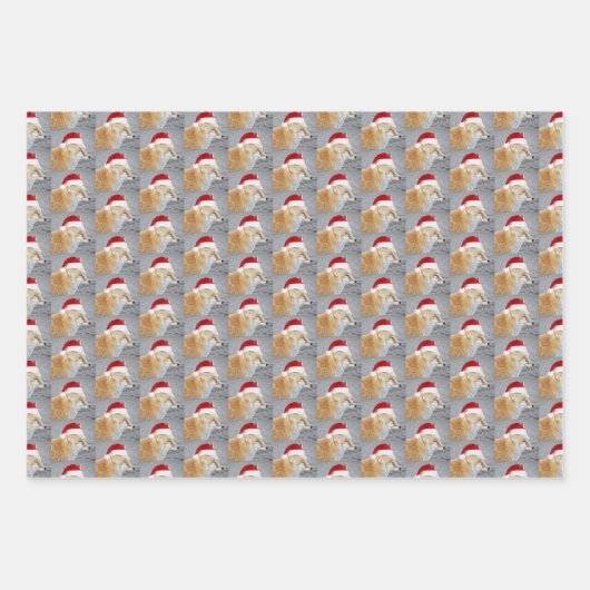 動物たちが赤いサンタ・ハットを着て休暇 ラッピングペーパーシート (正面3)