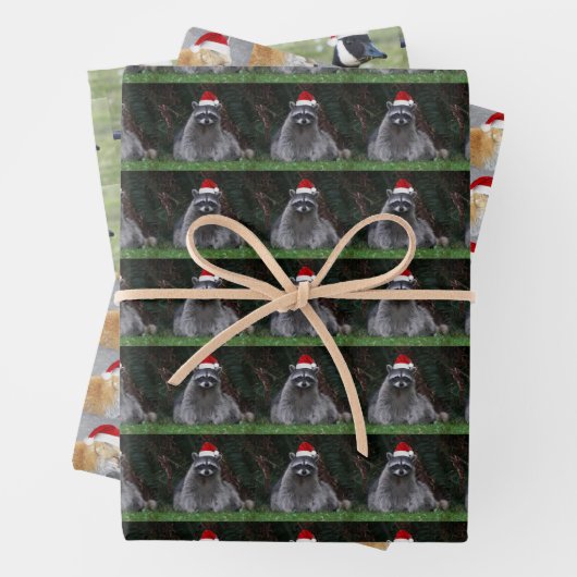 動物たちが赤いサンタ・ハットを着て休暇 ラッピングペーパーシート (インサイチュ)