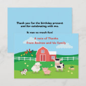 動物たちのいる納屋の誕生日パーティーお礼カード サンキューカード (正面/裏面)