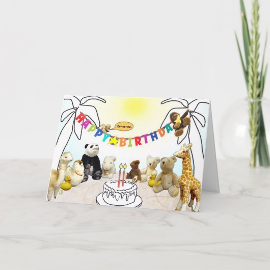 動物たちの2本のろうそく誕生日カード サンキューカード (正面)