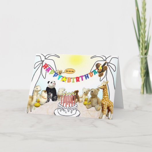 動物たちの9本のろうそく誕生日カード サンキューカード (正面)