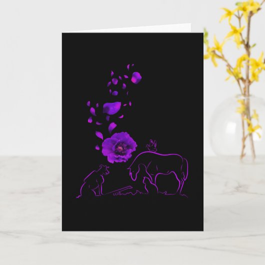 動物たちも奉仕した 紫色のポピー記念 カード (黄色い花)