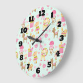 動物とおもちゃお洒落のかわいい柄 ラージ壁時計 (傾斜)