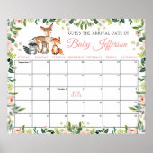 動物とピンクのバラの予想出産日カレンダー ポスター (正面)