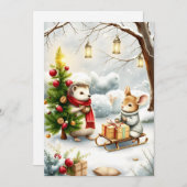 動物と一緒にクリスマスのヴィンテージホリデーポストカード シーズンカード (正面/裏面)