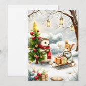 動物と一緒にクリスマスのヴィンテージホリデー ポストカード (正面/裏面)