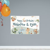 動物と一緒に楽しめるワイルド1歳の誕生日バナー 横断幕