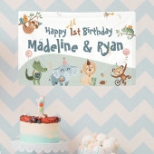 動物と一緒に楽しめるワイルド1歳の誕生日バナー 横断幕