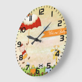 動物と傘のベビーシャワートレイン ラージ壁時計 (傾斜)