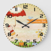 動物と傘のベビーシャワートレイン ラージ壁時計 (正面)