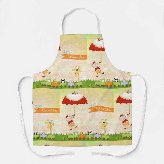 動物と傘を使った赤ちゃんシャワー列車 エプロン (正面)