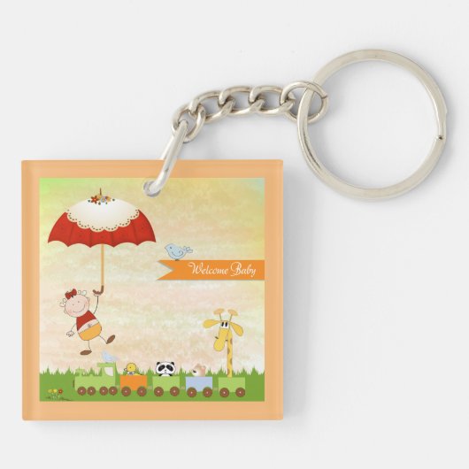 動物と傘を使った赤ちゃんシャワー列車 キーホルダー (裏面)