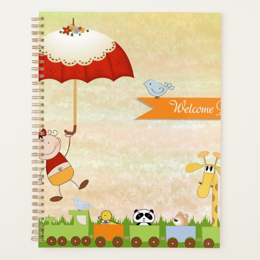 動物と傘を使った赤ちゃんシャワー列車 プランナー手帳 (正面)