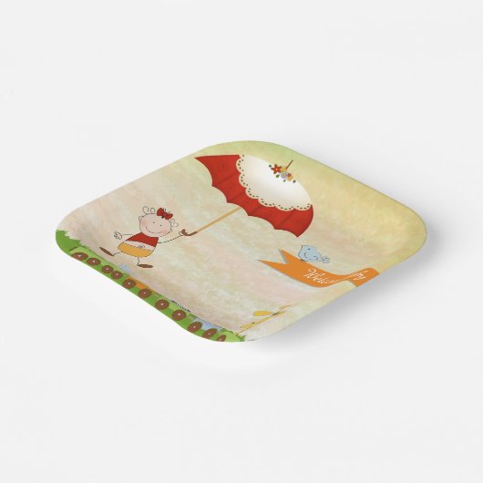 動物と傘を使った赤ちゃんシャワー列車 ペーパープレート (傾斜あり)