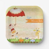 動物と傘を使った赤ちゃんシャワー列車 ペーパープレート (正面)