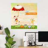 動物と傘を使った赤ちゃんシャワー列車 ポスター (ホームオフィス)