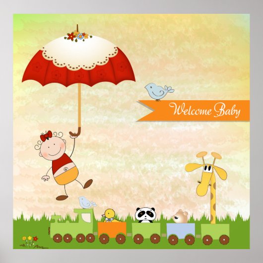 動物と傘を使った赤ちゃんシャワー列車 ポスター (正面)