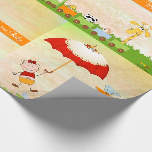 動物と傘を使った赤ちゃんシャワー列車 ラッピングペーパー