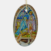 動物と出生ステンドグラス水彩画 セラミックオーナメント (右)