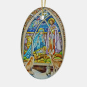 動物と出生ステンドグラス水彩画 セラミックオーナメント (左)