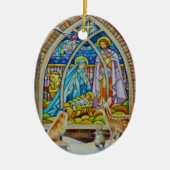 動物と出生ステンドグラス水彩画 セラミックオーナメント (正面)