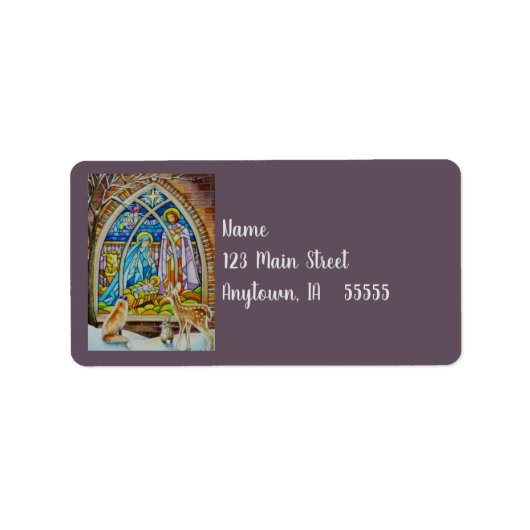 動物と出生ステンドグラス水彩画 ラベル (正面)