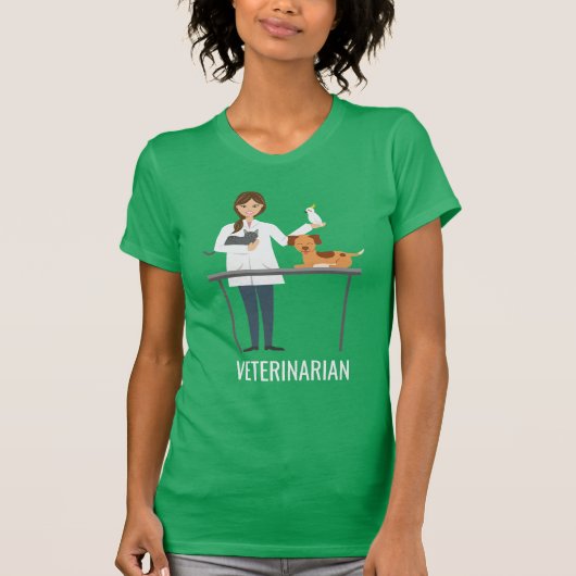 動物と女性獣医のイラストとテキスト Tシャツ (正面)