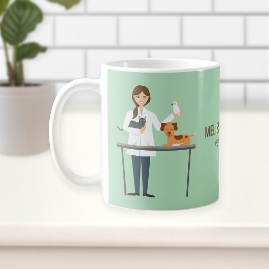 動物と女性獣医 カスタムテキスト コーヒーマグカップ