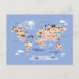 動物と子どもの世界地図 インビテーションポストカード