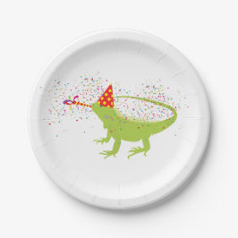 動物と提携するイグアナトカゲのパーティー ペーパープレート